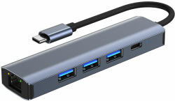 Hubpro - 5 in 1 USB HUB, USB 3.0, Type-C, Gigabit port, 5Gbps adatátvitel, Fekete (BYL-2302)