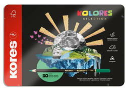 Kores Színes ceruza készlet, háromszögletű, fém doboz, KORES Kolores Selection, 50 különböző szín (IK93351) - officemarket