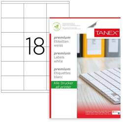 TANEX Etichete autocolante albe, colturi drepte, 18/A4, 70x46mm, 100 coli/top, TANEX (TW2218) - roveli