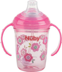 NUBY Tritán Puha fejű tanulópohár súlyozott szívószállal 240 ml 6 hó+ (rózsaszín)
