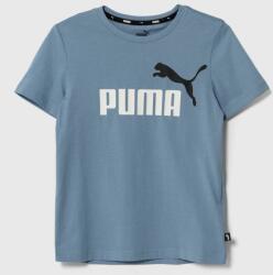 PUMA gyerek pamut póló fekete, nyomott mintás - kék 116