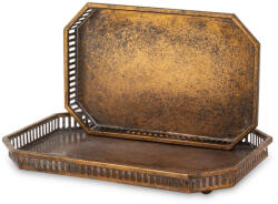 ART-POL Szögletes áttört fém 2db-os tálca szett kopottas bronz színben 4x40x28/4x35x23cm (163529)