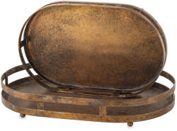 ART-POL Ovális fogantyús koptatott bronz színű 2db-os fém tálca szett 6x40x26/6x35x22cm (163530)