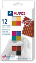 FIMO Gyurma, készlet, 12x25 g, égethető, FIMO Leather Effect , 12 különböző szín (8013 C12-2)