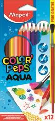 Maped Akvarell ceruza készlet, háromszögletű, ecsettel, MAPED Color Peps , 12 különböző szín (836011) - treewell