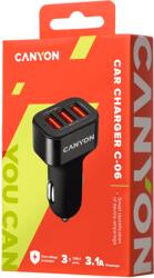 CANYON Adaptor pentru masina CANYON Mini 3 USB, intrare 12 V-24 V, iesire 5 V-3, 1 A, acoperire din cauciuc negru+ inel metalic negru (partea cu USB este din plastic) (CNE-CCA06B)
