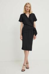 Sisley vászon ruha fekete, midi, egyenes - fekete 40 - answear - 47 990 Ft