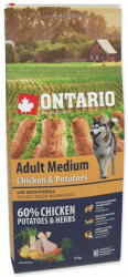 ONTARIO Dog Adult Medium csirke és burgonya és gyógynövények 12 kg - mall - 40 382 Ft