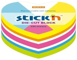 STICK'N Stick notes adeziv, 64x67 mm, 250 file, inima, 5 culori neon, STICK'N (HO-21836) - roveli