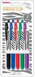 Zebra Zseléstoll készlet, 0, 33 mm, nyomógombos, csíkos test, ZEBRA "Sarasa Clip", 5 különbözõ szín (5 db) (TZ48296)