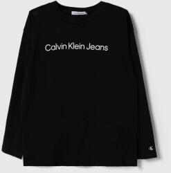Calvin Klein gyerek pamut hosszú ujjú felső fekete, nyomott mintás - fekete 164