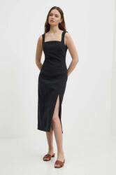 Sisley vászon ruha fekete, midi, egyenes - fekete 42