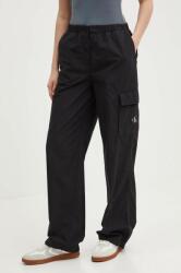 Calvin Klein Jeans pamut nadrág fekete, magas derekú egyenes, J20J223116 - fekete XS