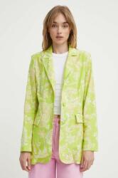 Never Fully Dressed blézer vászonkeverékből zöld, mintás, egysoros gombolású - zöld XL
