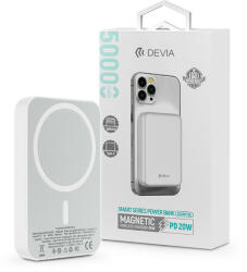 DEVIA Univerzális hordozható akkumulátor töltő - Devia Kintone Series V2 PD20W Magnet Wireless Charging Power Bank - Lightning + Type-C - 5000 mAh - fehér - bluedigital