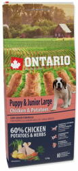ONTARIO Puppy & Junior Large csirke, burgonya és gyógynövények 12 kg