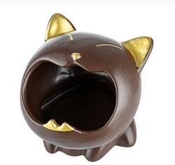 Angelo márkájú, kerámia hamutartó - barna macska, nyitott szájú, arany színű fülekkel, orral és szájjal (A-401054)