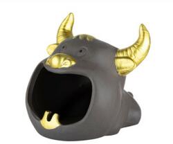 Angelo márkájú, kerámia hamutartó - barna bika alakú, nyitott szájú, arany színű fülekkel, orral, szarvakkal és szájjal (A-401055)