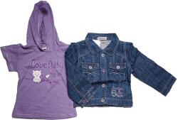 MINITONG Set 2 jachete si 2 tricouri pentru fetite, tricou cu gluga, jacheta din denim cu maneci lungi, din bumbac, cu buzunare, model pisicuta, violet, pentru 18-24 luni