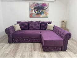 MobAmbient Colțar de living extensibil de tip Chesterfield mov cu nasturi de sticlă - model SHINE