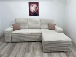 MobAmbient Colțar extensibil, material plușat crem - model ATENA