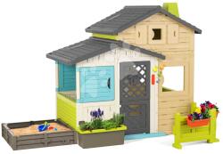 Smoby Căsuța Prietenilor cu nisipar în grădină în culori elegante Friends House Evo Playhouse Smoby extensibilă (SM810228-1Q) Casuta pentru copii