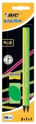 BIC Creion BIC Evolution Fluo B/2 + Radiera + Ascutitoare, Verde (942080P/VERDE)