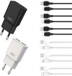 XO L92C 2.4A töltő (Fehér) - dupla USB csatlakozó, Type-C kábellel