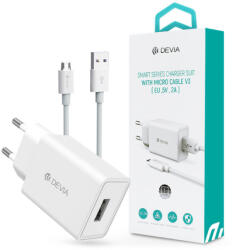 DEVIA Smart USB hálózati töltő adapter + USB - micro USB kábel 1 m-es vezetékkel- Devia Smart Series Charger Suit With Micro Cable V3 - 5V/2A - fehér - multimediabolt