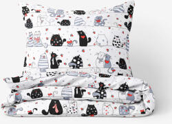 Goldea lenjerie de pat pentru copii din 100% bumbac - pisici comice pe alb 140 x 200 și 50 x 70 cm Lenjerie de pat