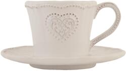 Clayre & Eef Ceasca cu farfurioara ceramica alba Cuore 15x8 cm 0.22 l (HRTKSN)