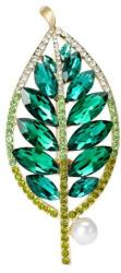 Eva Grace Brosa Charlize, cu montura aurie, in forma de frunza, decorata cu pietre verzi