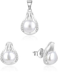 Beneto Set elegant de bijuterii din argint cu perle reale AGSET271PL (pandantiv, cercei)