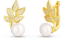 JwL Luxury Pearls Gyönyörű aranyozott fülbevaló igazgyöngyökkel és cirkónium kővel JL0827