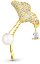 JwL Luxury Pearls Csillogó aranyozott 2 az 1-ben bross kristályokkal és valódi gyönggyel Ginkgo JL0837 - vivantis