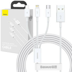 Baseus Superior Series 3 az 1-ben USB-kábel, USB-mikro-USB / USB-C / Lightning, 3, 5 A, 1, 2 m (fehér) - scom