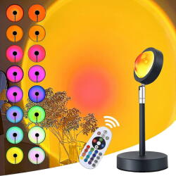  OEM Lampa ambientala RGB, efecte de lumini, control prin aplicatie telefon, telecomanda, proiecteaza Apus de Soare, cap rotativ 360°, Negru (00011018)