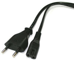  Cablu de alimentare 230V, CEE7/16 (ștecher euro) - C7, 2m, omologat VDE, negru, capăt cu 2 pini