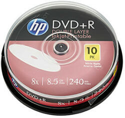 HP DVD+R DL, imprimabil cu jet de cerneală cu două straturi, DRE00060WIP-3, 8, 5 GB, 8x, cutie pentru tort, pachet de 10, 12 cm, pentru arhivarea datelor