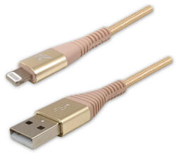 Logo USB kábel (2.0), USB A hím - Apple Lightning hím, 2m, MFi tanúsítás, 5V/2.4A, arany, doboz, nejlonfonat, alumínium