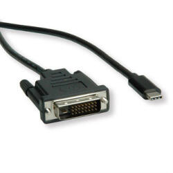 Neutralle USB/Video kábel, DP Alt Mode, USB C hím - DVI (24 1) hím, 1 m, kerek, fekete, műanyag zacskó