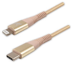 Logo USB kábel (2.0), USB C hím - Apple Lightning hím, 2m, MFi tanúsítás, 5V/3A, arany, doboz, nejlonfonat, alumínium