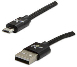 Logo Cablu USB cu logo (2.0), USB A tată - microUSB tată, 2m, 480 Mb/s, 5V/1A, negru, cutie, împletitură nailon, capac conector din aluminiu