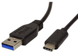 Neutralle USB-kábel (3.1), USB A hím - USB C hím, 1 m, kerek, fekete, műanyag tasakban, KIÁRUSÍTÁS