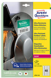 Avery Zweckform címkék 45, 7mm x 21, 2mm, A4, fehér, 48 címke, rendkívül tartós, 10 db-os csomagolásban, L7911-10, lézernyomtatókhoz és lézernyomtatókhoz