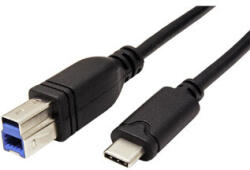 Neutralle USB kábel (3.0), USB C hím - USB 3.0 B hím, 3m, kerek, fekete, műanyag zacskó, SuperSpeed