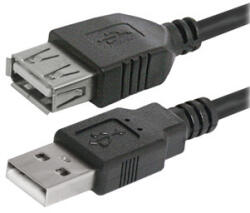 Logo USB hosszabbító kábel (2.0), USB A hím - USB A csatlakozó, 3 m, fekete, buborékcsomagolásban
