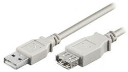 USB hosszabbító kábel (2.0), USB A hím - USB A csatlakozó, 5m, szürke