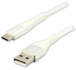 Logo USB-kábel (2.0), USB A hím - USB C hím, 2 m, 480 Mb/s, 5 V/3 A, fehér, dobozban, nejlon szövetborítás, alumínium csatlakozóburkolat, DO