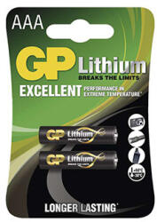 GP Batteries Lítium elemek, AAA (LR03), AAA, 1, 5V, GP, buborékcsomagolás, 2 db-os kiszerelésben